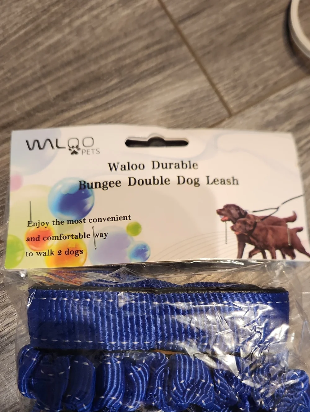 Waloo Blue Bungee Double Dog Leash - Durable Hands-Free Design
